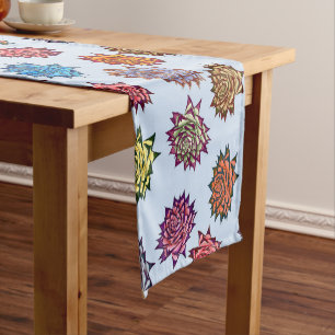 Spiked Rose Print, Modern Style Floral Pattern Short Table Runner