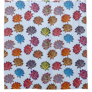 Spiked Rose Print, Modern Style Floral Pattern Shower Curtain