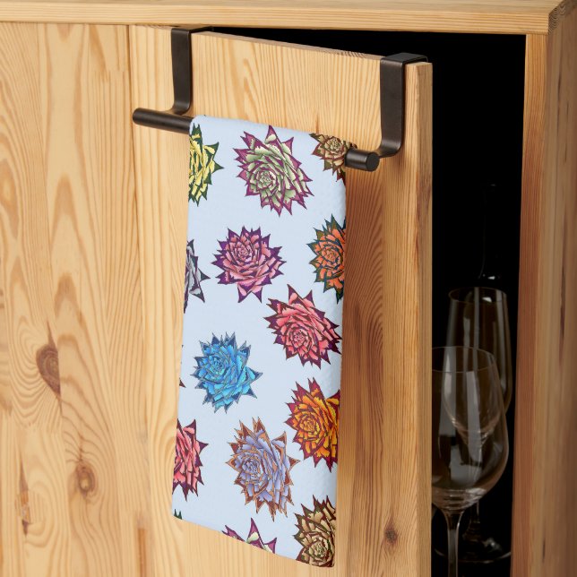 Spiked Rose Print, Modern Style Floral Pattern Tea Towel (Thirds Fold)