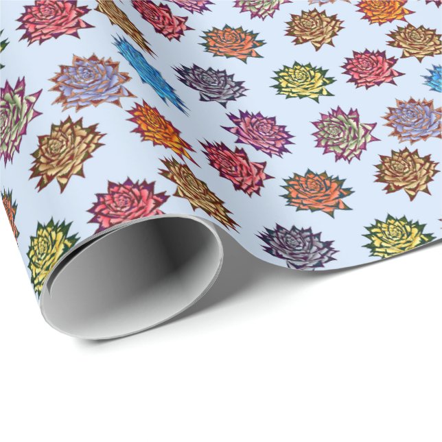 Spiked Rose Print, Modern Style Floral Pattern Wrapping Paper (Roll Corner)