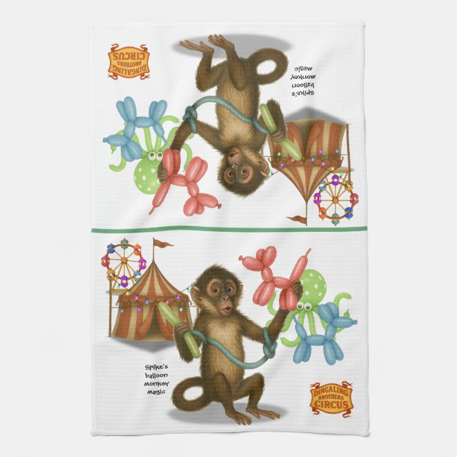 Spike's balloon monkey magic tea towel (Vertical)