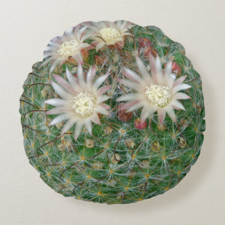 Spikey Flowering Natural Green Cactus Round Cushion