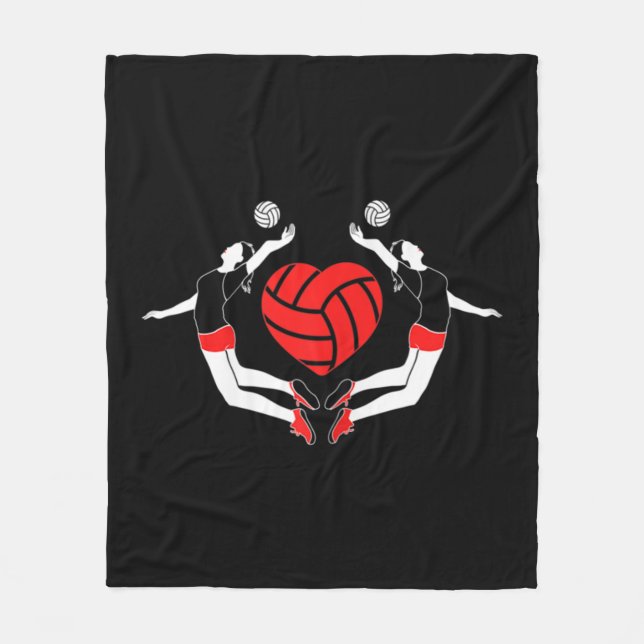 Spiking Players Volleyball Heart  Fleece Blanket (Front)