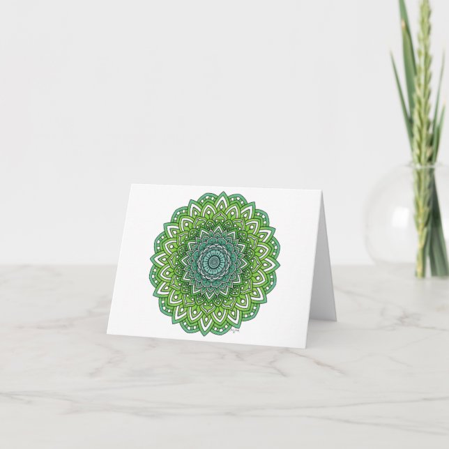 Spiky Green Flower Mandala Card (Front)