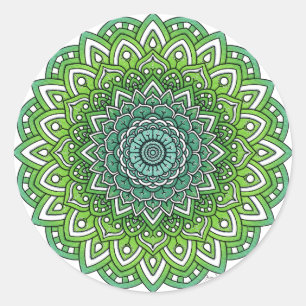 Spiky Green Flower Mandala Classic Round Sticker