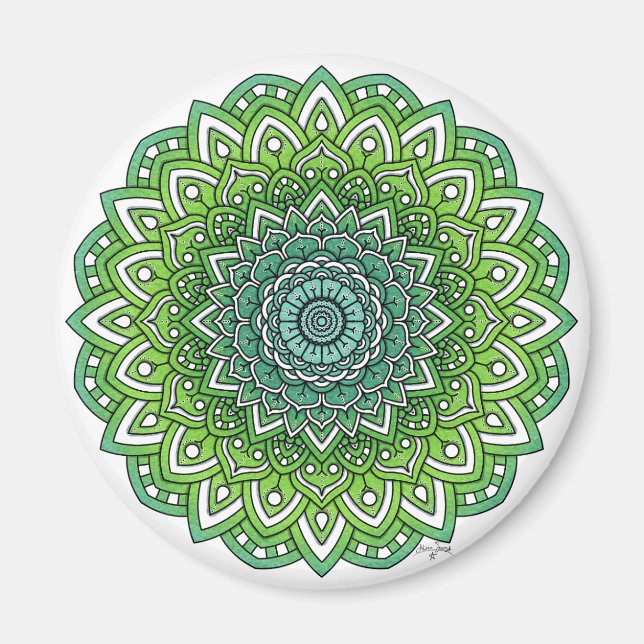 Spiky Green Flower Mandala Magnet (Front)
