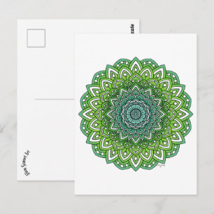 Spiky Green Flower Mandala Postcard