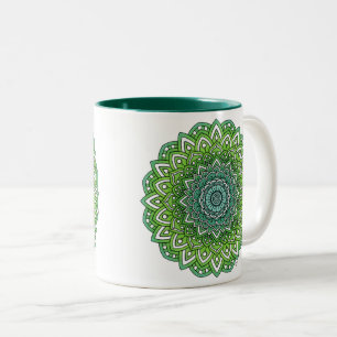 Spiky Green Flower Mandala Two-Tone Coffee Mug