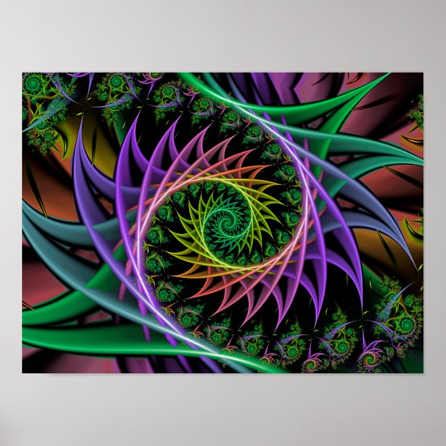 Spiky Vortex Spiral Abstract Floral Fractal Art Poster (Front)