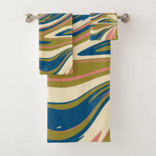 Spill - Blue, Olive Green, Pink and Cream Bath Towel Set