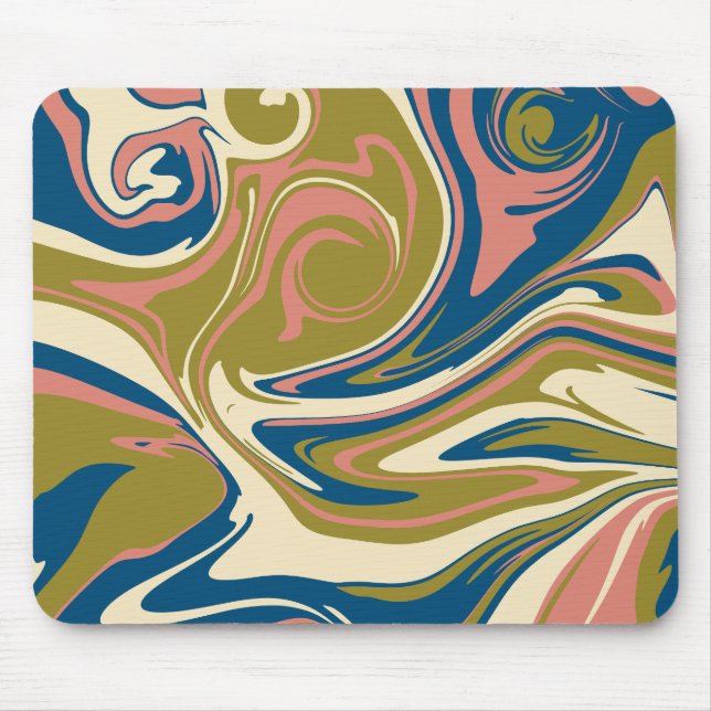 Spill - Blue, Olive Green, Pink and Cream Mouse Pad (Front)
