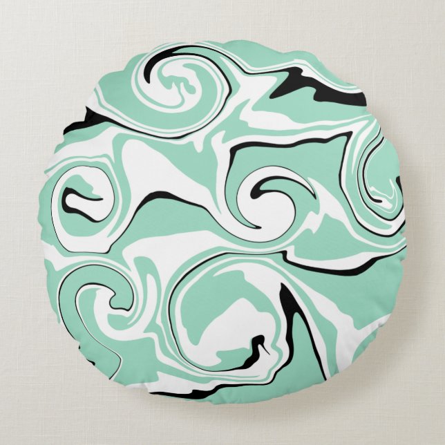 Spill - Green (Mint) Round Cushion (Front)