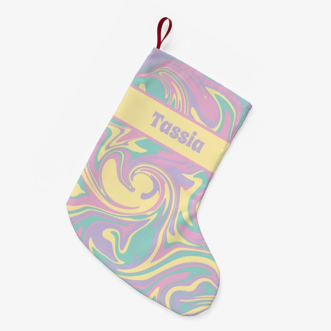Spill in Pink, Yellow, Purple and Green Small Christmas Stocking (Front (Hanging))