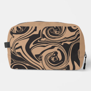 Spill in Tan and Black retro, marble swirl Dopp Kit