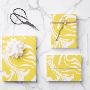 Spill - Lemon Yellow and White Wrapping Paper Sheet