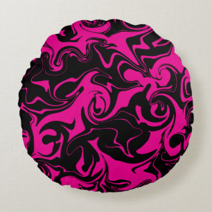 Spill - Magenta and Black Round Cushion