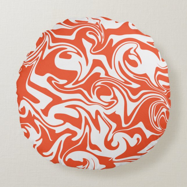 Spill - Orange and White Round Cushion (Front)