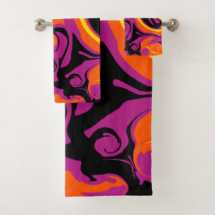 Spill - Orange, Black, Pink and Yellow Bath Towel Set