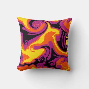 Spill - Orange, Black, Pink and Yellow Cushion