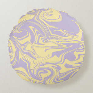 Spill - Pastel Yellow and Purple Round Cushion