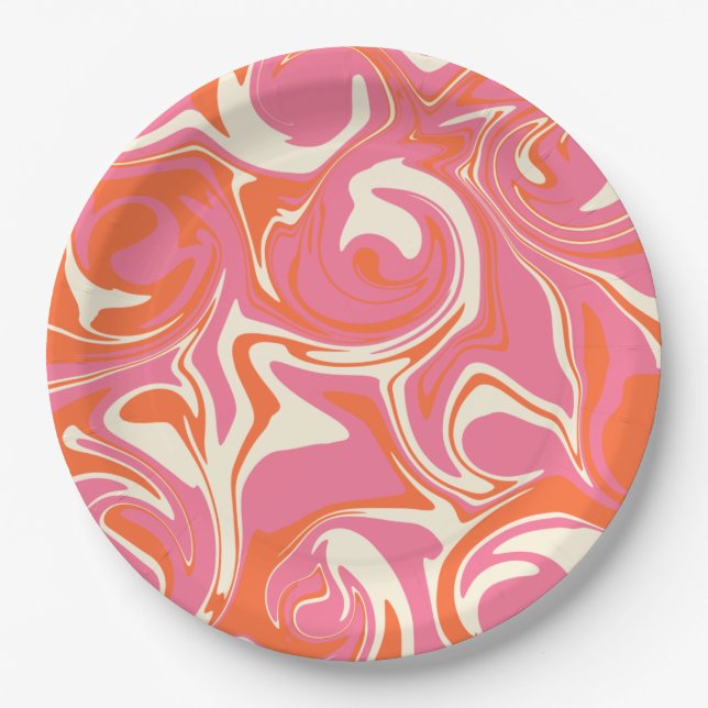 Spill - Pink, Orange and Cream Paper Plate (Front)