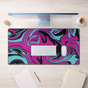 Spill - Pink, Purple, Blue and Black Throw Pillow Desk Mat