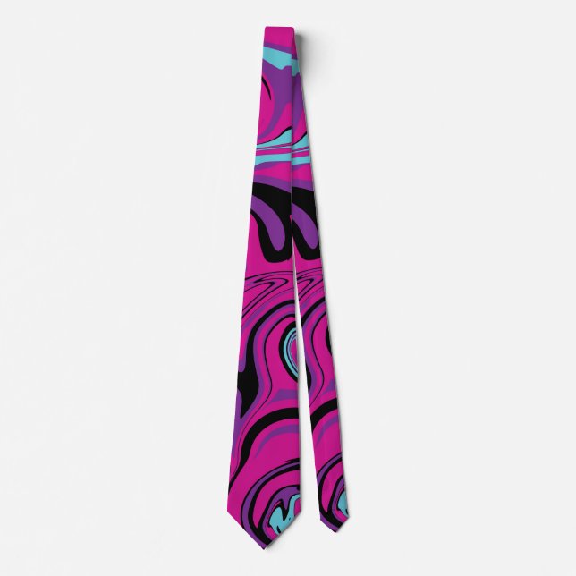 Spill - Pink, Purple, Blue and Black Throw Pillow Tie (Front)