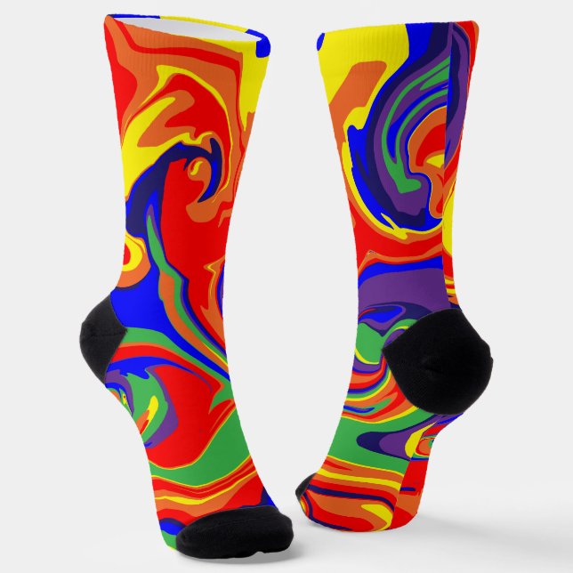 Spill - swirling liquid rainbow socks (Angled)