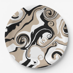 Spill - Taupe, Black and White Paper Plate