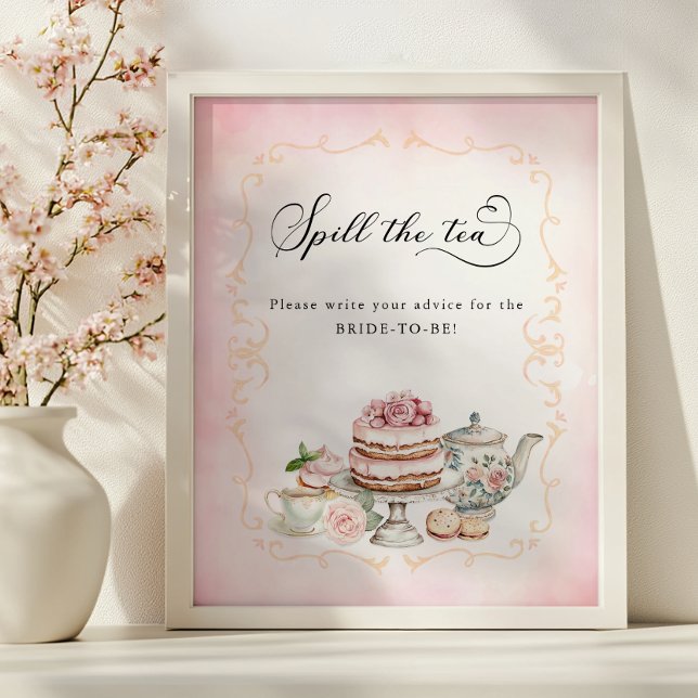 Spill the Tea Bridal Shower Advice Sign  (Bridal Shower Sign)