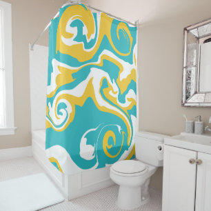 Spill - Turquoise and Yellow Shower Curtain