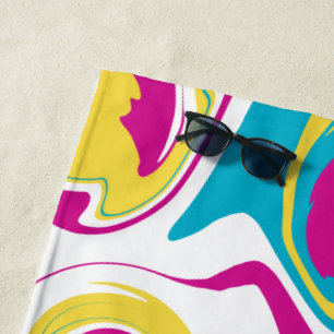 Spill - Turquoise, Yellow, Pink and White Beach Towel