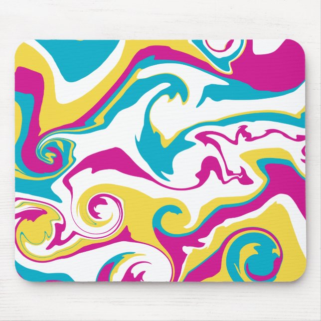 Spill - Turquoise, Yellow, Pink and White Mouse Pad (Front)