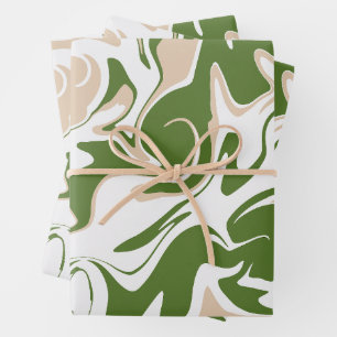 Spill - White, Sand and Palm Green Wrapping Paper Sheet