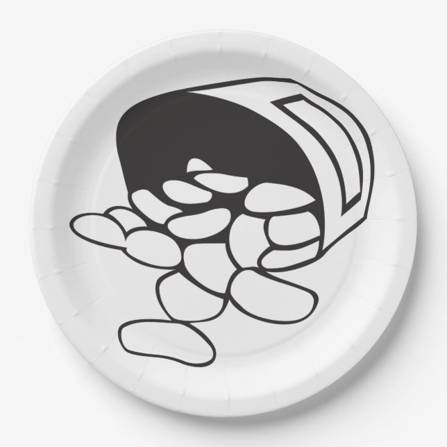 Spilled Beans Black and White Outline Paper Plate (Front)