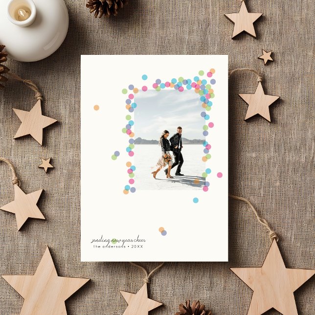 Spilled Confetti- New Year's Flat Photo Card (modern new year's photo card designed by clearlytangled studio.)