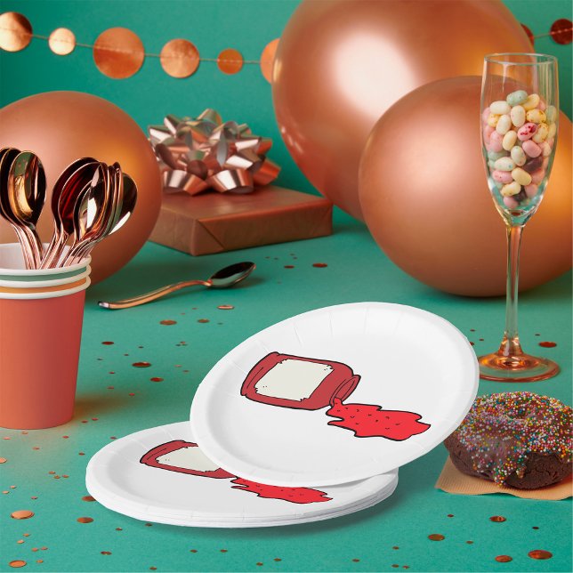 Spilled Jam Cute Red Jelly Jar  Paper Plate (Creator Uploaded)