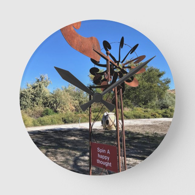 Spin a Happy Thought, Funny Sign Round Clock (Front)
