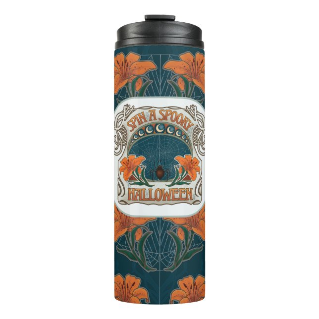Spin a Spooky Halloween Vintage Creepy Thermal Tumbler (Front)