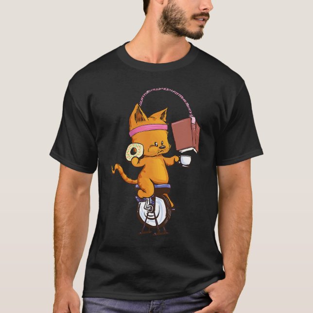 Spin class cats book coffee T-Shirt (Front)