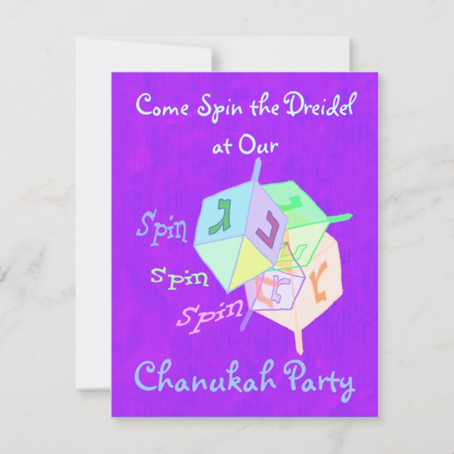 Spin Spin Dreidel Chanukah Party Invitations (Front)