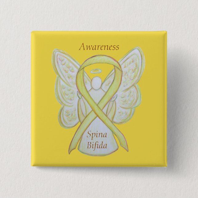 Spina Bifida Angel Yellow Awareness Ribbon Pins (Front)