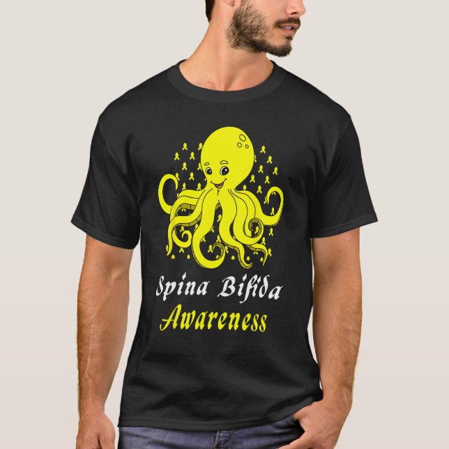 Spina Bifida Awareness  Octopus Yellow Support T-Shirt (Front)