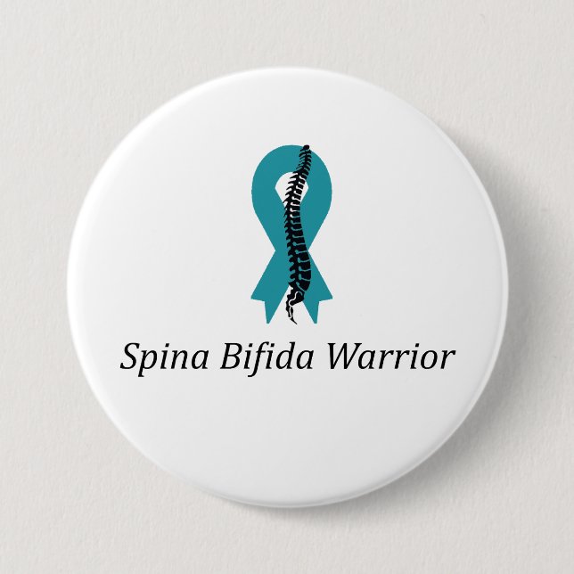Spina Bifida Warrior Pin Button With Teal Ribbon (Front)