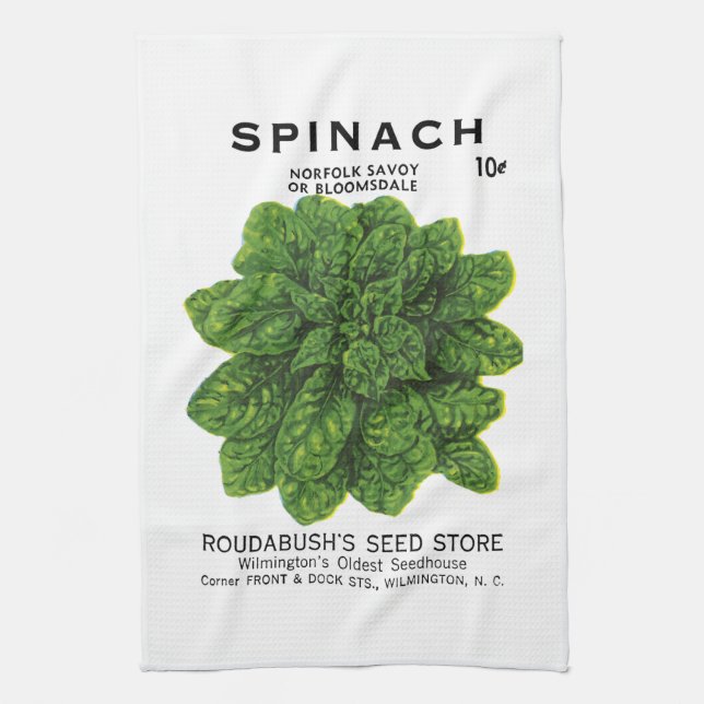Spinach Seed Packet Label Tea Towel (Vertical)