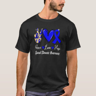 Spinal Stenosis Awareness Peace Love Hope Blue Rib T-Shirt