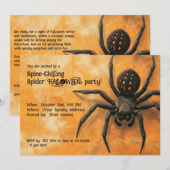 Spine-Chilling Spider HALLOWEEN Party Invitation (Front/Back)