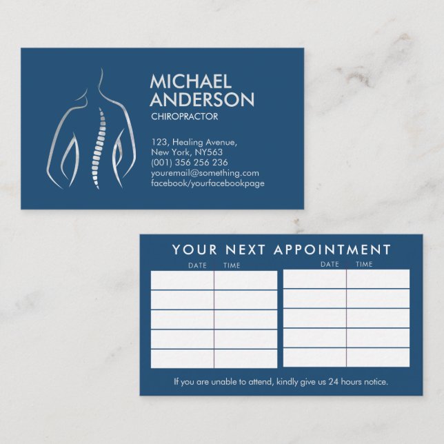 Spine Health - Chiropractic Appointment  Business  Card (Front/Back)