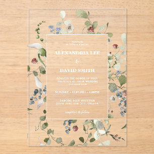 Sping Summer Wild Flowers Berries Floral Wedding Acrylic Invitations
