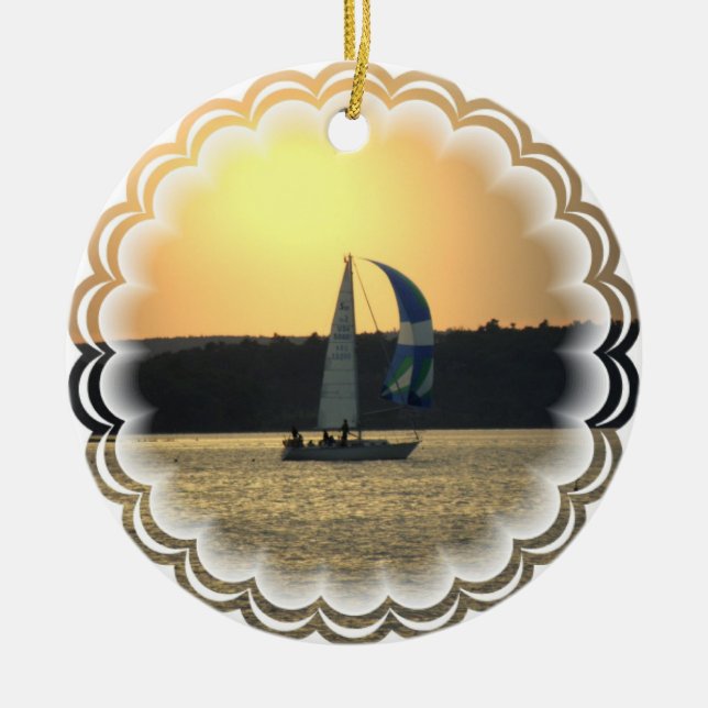 Spinnaker Sailboat Sunset Ornament (Front)